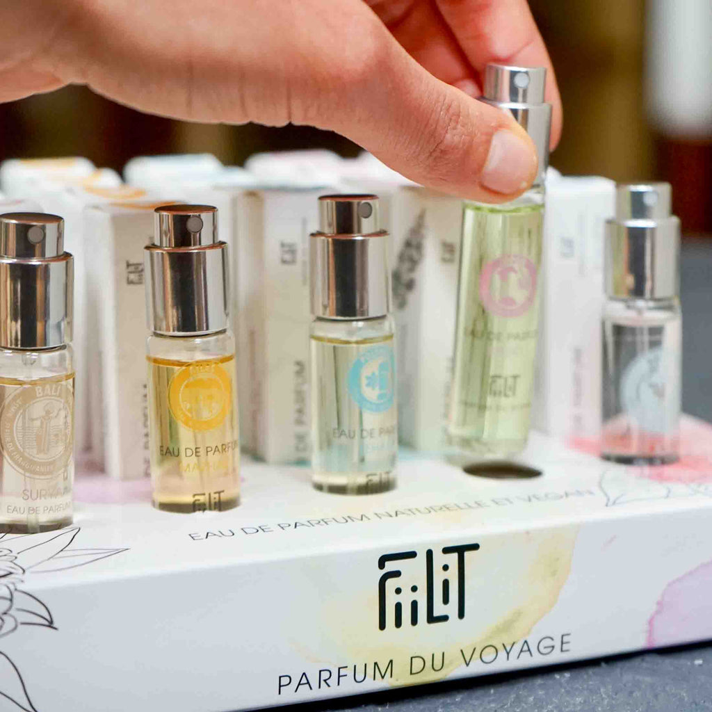 Display of 5 best-selling 11mL eau de parfums with testers