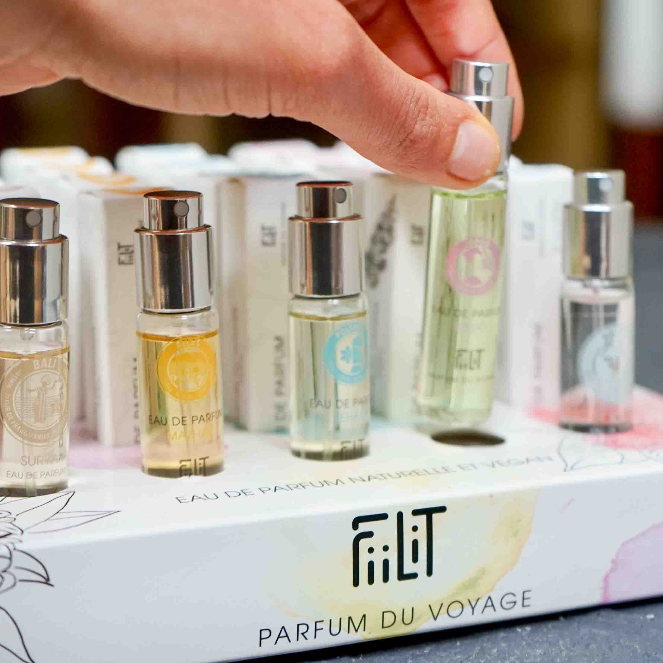 Display of 5 best-selling 11mL eau de parfums with testers